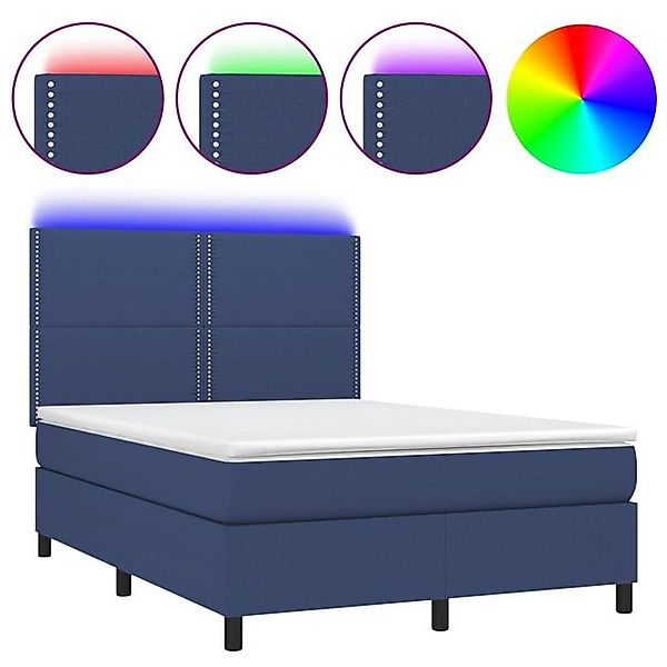 vidaXL Bettgestell Boxspringbett mit Matratze LED Blau 140x190 cm Stoff Bet günstig online kaufen