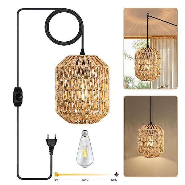 LMaxhome Pendelleuchte LED-Hängeleuchte Dimmbar Rattan Optik günstig online kaufen