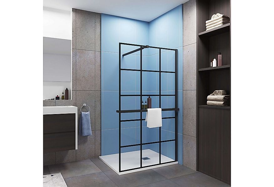 Duschparadies Walk-in-Dusche 8mm ESG schwarz mit Handtuchhalter Duschwand D günstig online kaufen