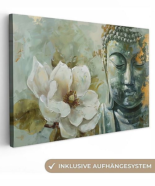 OneMillionCanvasses® Leinwandbild Buddha - Grün - Lotusblume - Weiß, Fotodr günstig online kaufen