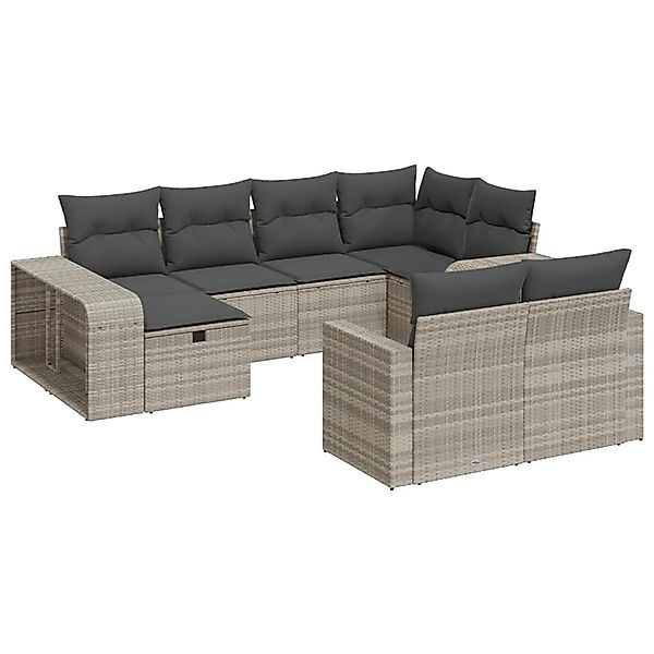 vidaXL 10-Tlg Garten-Sofagarnitur mit Kissen Hellgrau Poly Rattan 3326066 günstig online kaufen
