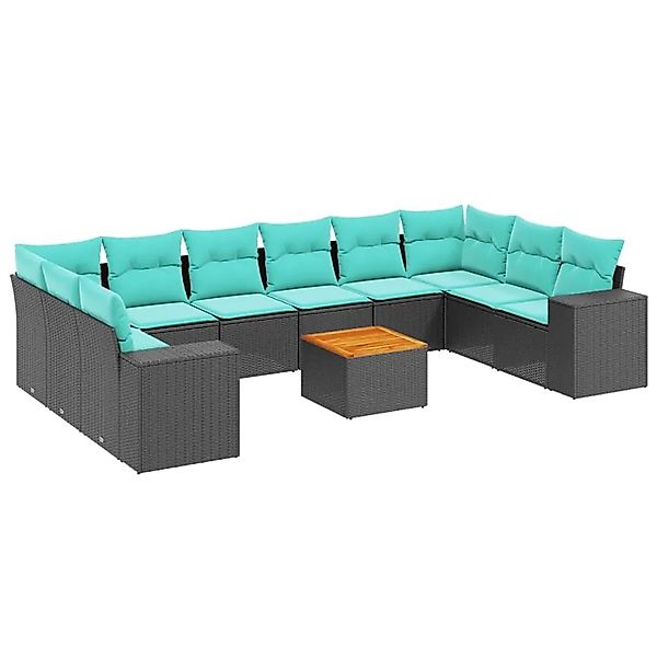 vidaXL 11-Tlg Gartensofa-Set mit Kissen Schwarz Polyrattan 3225616 günstig online kaufen