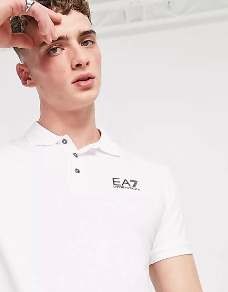 Armani – EA7 Core ID – Polohemd in Weiß mit Logo günstig online kaufen