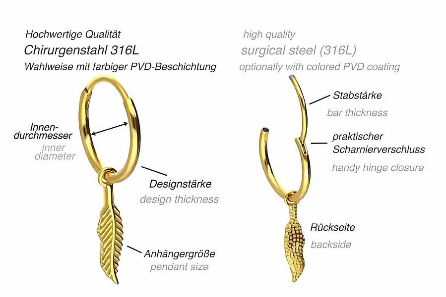 FILANGO Piercing-Set Chirurgenstahl Ohrclicker Creolen FEDER günstig online kaufen