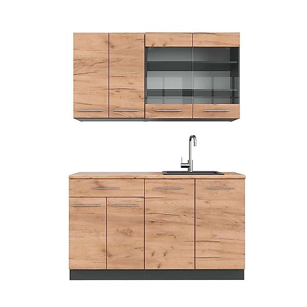 Vicco Fame-Line Singleküche Goldkraft Eiche/Anthrazit 140 cm AP Eiche ohne günstig online kaufen