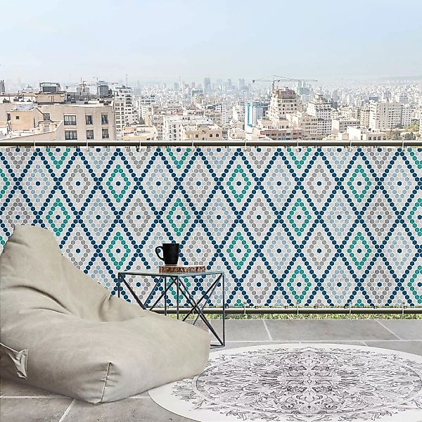 Balkon Sichtschutz Marokkanisches Fliesenmuster Türkis Blau günstig online kaufen