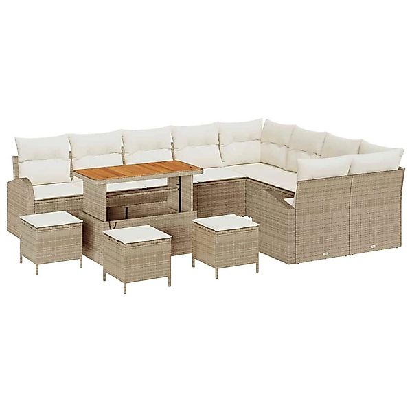 vidaXL Garten-Sofa-Set mit Kissen 13-Tlg Beige Poly Rattan 3362441 günstig online kaufen