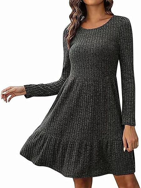 FIDDY A-Linien-Kleid Kleider für Damen Langarm Pullover Kleid Frauen Rundha günstig online kaufen