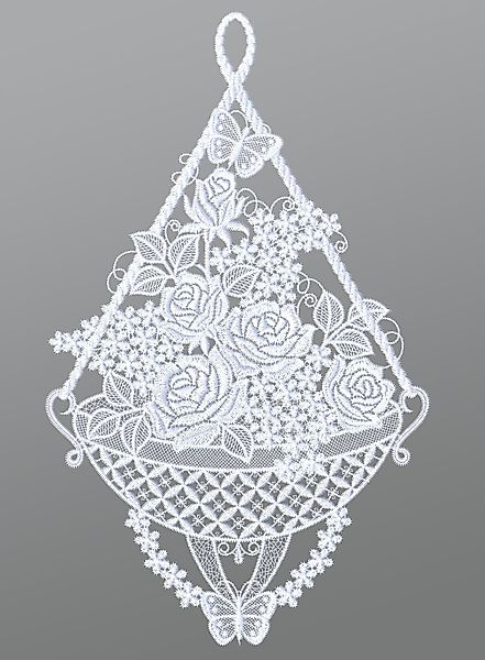 Plauener Spitze® Fensterbild Rosenkorb mit Schmetterlingen, günstig online kaufen