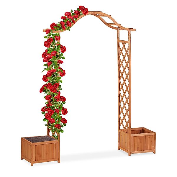 relaxdays Rosenbogen Holz-Rosenbogen mit 2 Pflanzkübeln günstig online kaufen