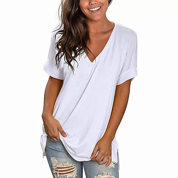 ZWY T-Shirt Modisches Damen-Top mit tiefem V-Ausschnitt und kurzen Ärmeln, günstig online kaufen