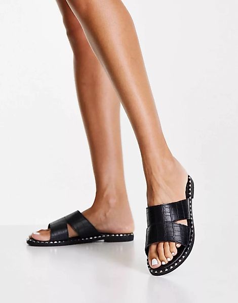 Schuh – Topaz – Slider-Sandalen in Schwarz mit Nietenbesatz günstig online kaufen