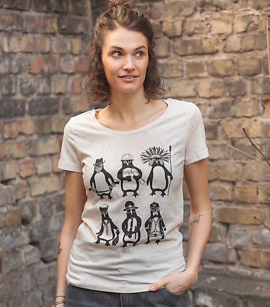 Ymca Pinguine - Fair Wear Frauen T-shirt - Ecru Dots günstig online kaufen