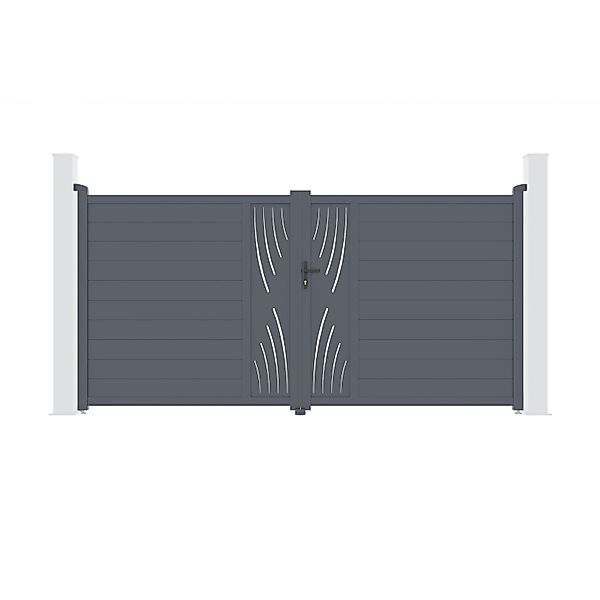 Casanoov Flügeltor Veleta 350x180cm & 2 Pfosten H.190cm Aluminium Grau günstig online kaufen