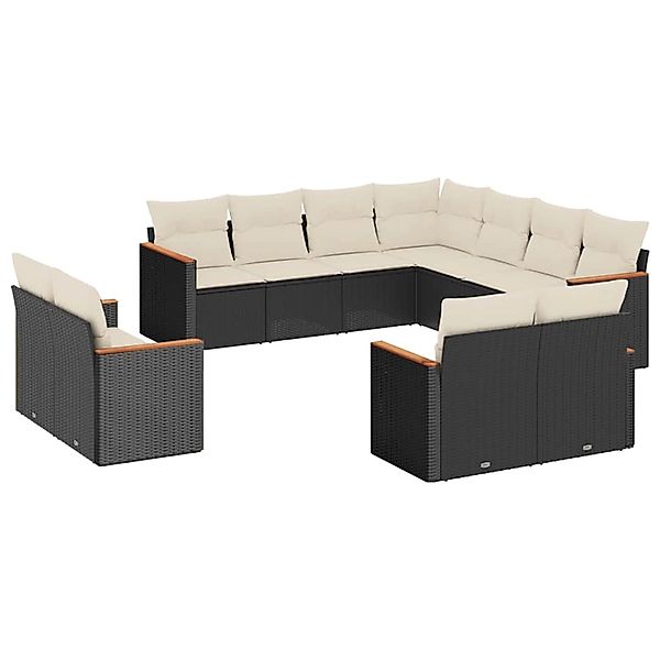 vidaXL 11-Tlg Garten-Sofagarnitur mit Kissen Schwarz Poly Rattan 3258899 günstig online kaufen
