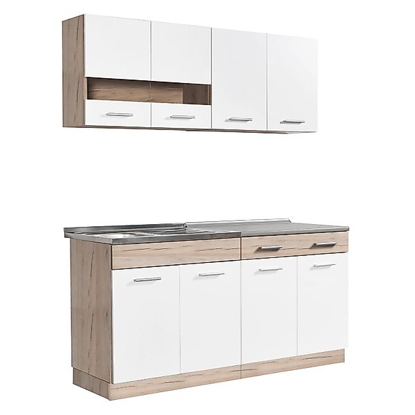 Homestyle4u Moderne Küche ohne Geräte 160x206,5x60 cm in Eiche Braun 2354 günstig online kaufen