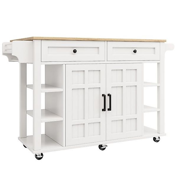 ombar Küchenbuffet Kücheninsel mit Trennwänden und Rollen, 147 cm in Weiß günstig online kaufen