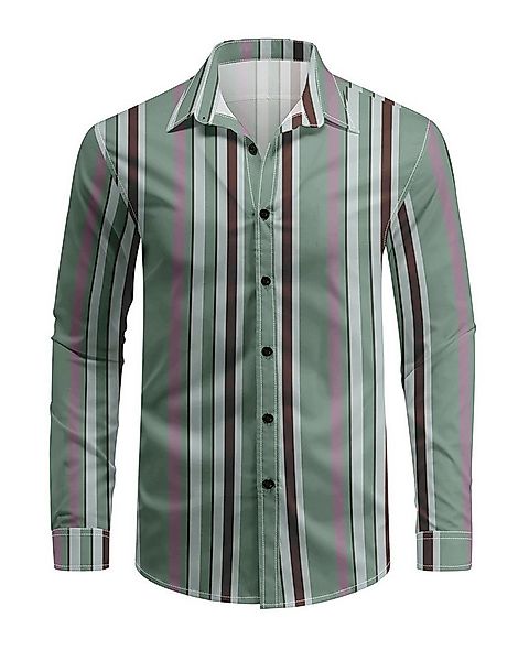Allthemen Langarmhemd mit mehrfarbigen Blockstreifen Herren Freizeitshemd R günstig online kaufen