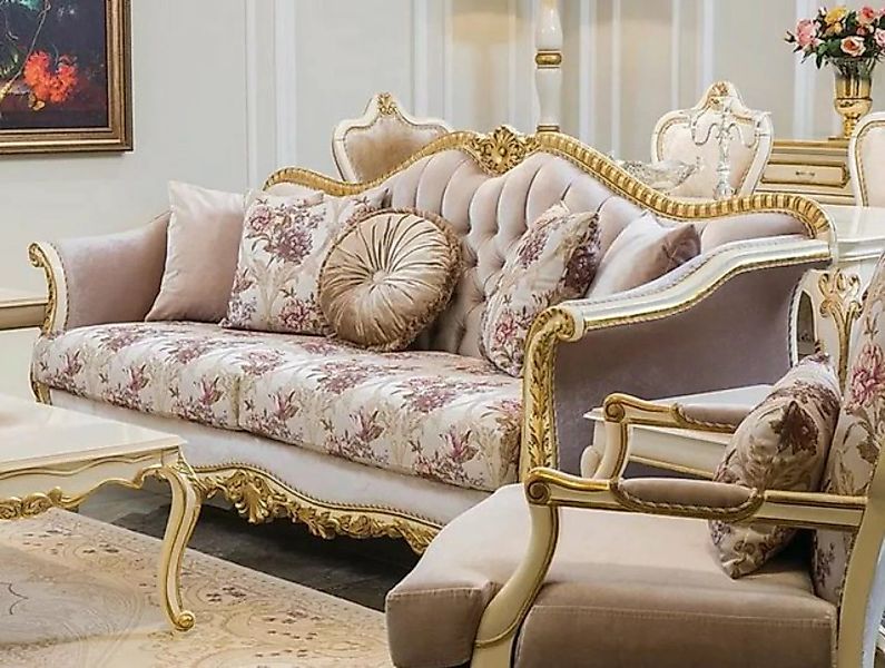 Casa Padrino Sofa Luxus Barock Sofa Rosa / Weiß / Gold 228 x 88 x H. 108 cm günstig online kaufen