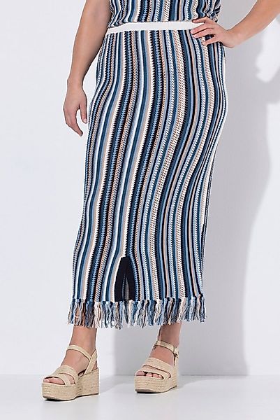 Ulla Popken Midirock Strickrock Ajourstreifen Fransen Elastikbund günstig online kaufen