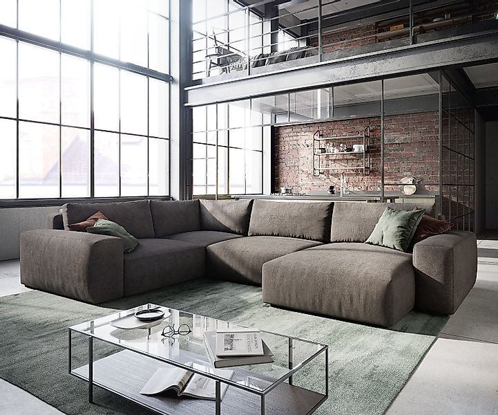 DELIFE Wohnlandschaft Lanzo, XL Mikrofaser Khakibraun günstig online kaufen