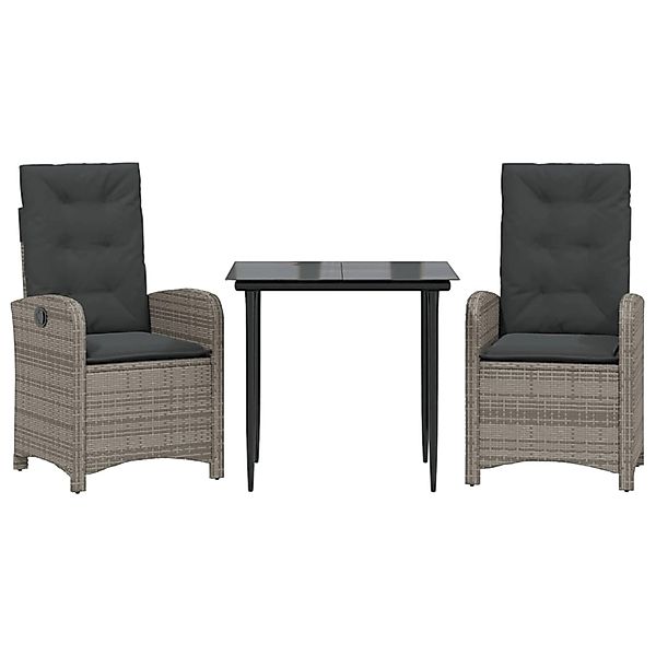 vidaXL 3-Tlg Garten-Essgruppe mit Kissen Grau Poly Rattan 3212350 günstig online kaufen