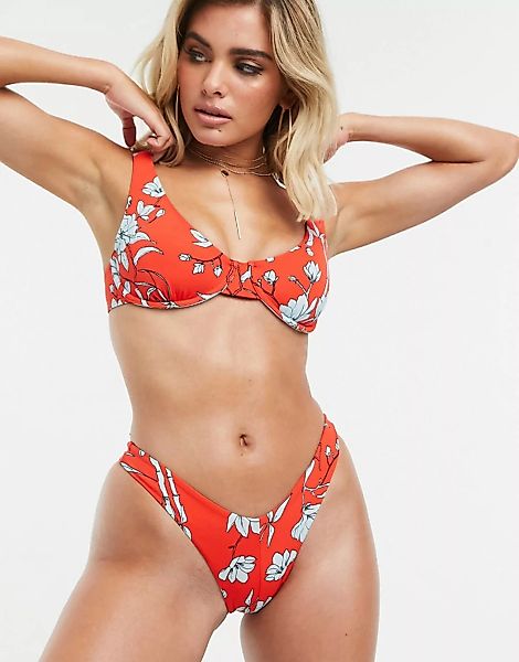 Charlie Holiday – Rot geblümtes Bügel-Bikinioberteil-Mehrfarbig günstig online kaufen