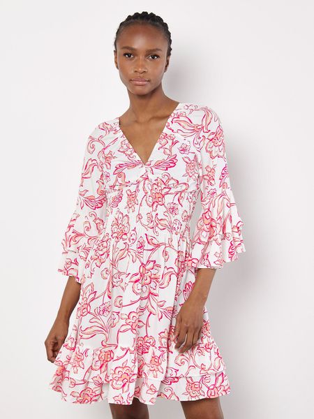 Apricot Minikleid sommerliches Blumenkleid mit Trompetenärmeln günstig online kaufen