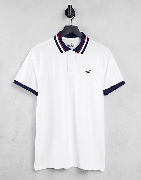 Hollister – Core – Weißes Pikee-Poloshirt mit Kontrastkragen und kontrastie günstig online kaufen