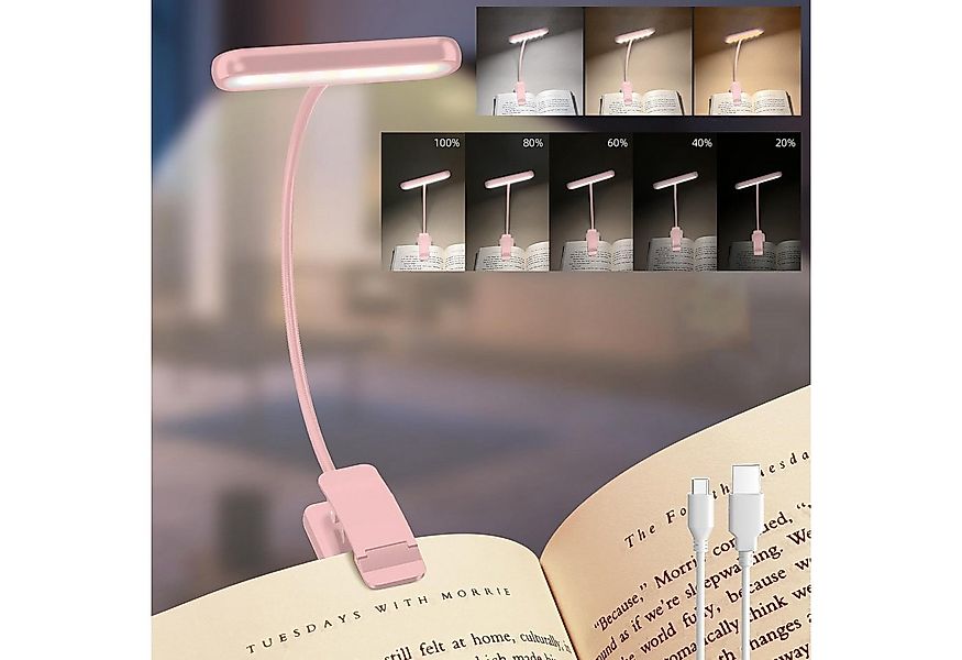 Jibenhome Klemmleuchten Leselampe Buch Klemme USB Wiederaufladbare Buchlamp günstig online kaufen