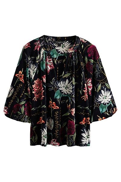 Next Langarmbluse Samt-Bluse mit V-Ausschnitt und Volumenärmel (1-tlg) günstig online kaufen