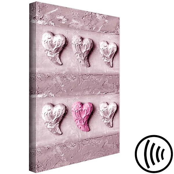 Wandbild Steinliebe - sechs Herzen auf einer Beton-Textur in rosa Farbtönen günstig online kaufen