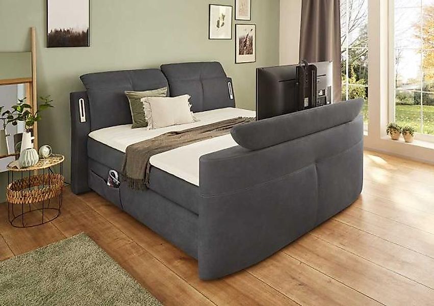 180x200 Boxspringbett inkl. TV-Halterung + LED Beleuchtung + USB-Anschluss günstig online kaufen