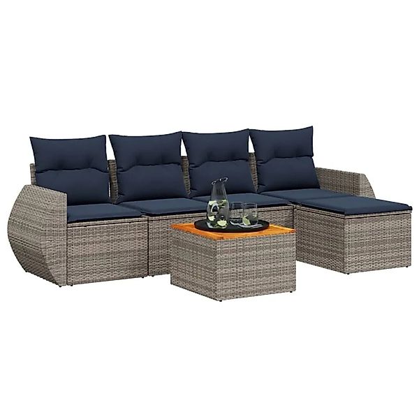 vidaXL 6-Tlg Gartensofa-Set mit Kissen Grau Polyrattan 3224983 günstig online kaufen