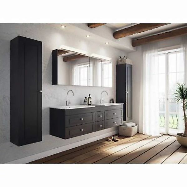 Lomadox Badezimmer Möbel Set anthrazit Seidenglanz im Landhaus Stil COLOMA- günstig online kaufen