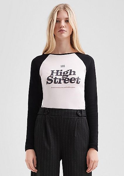 QS Langarmshirt T-Shirt Geripptes Colour Block-Shirt mit Print günstig online kaufen
