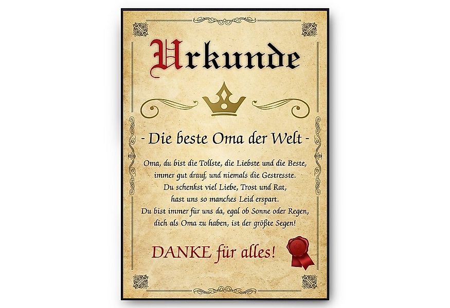 Tigerlino Poster Beste Oma Urkunde Geschenkidee Bild Oma Geschenk von Enkel günstig online kaufen
