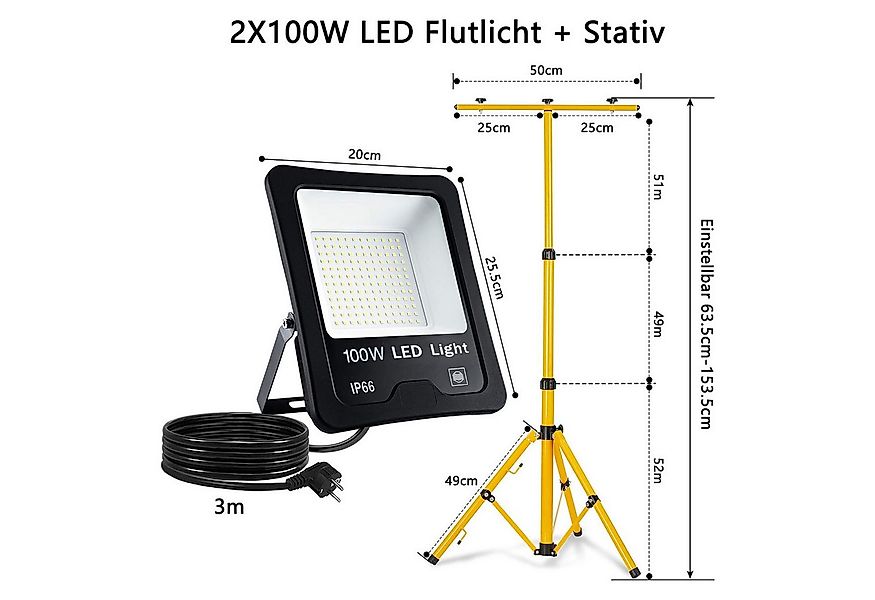 FIVMEN LED Flutlichtstrahler LED Baustrahler 2x100W LED Fluter Strahler mit günstig online kaufen