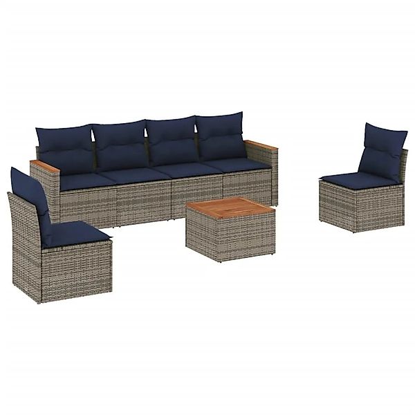 vidaXL 7-Tlg Gartensofa-Set mit Kissen Grau Polyrattan 3225872 günstig online kaufen