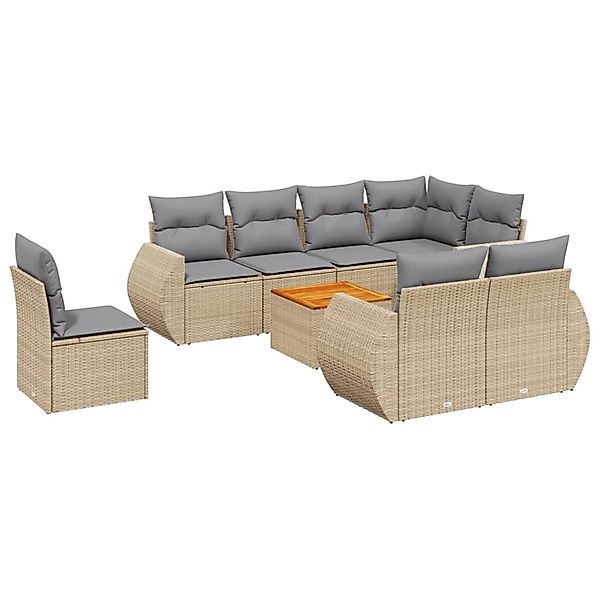 vidaXL 9-Tlg Garten-Sofagarnitur mit Kissen Beige Poly Rattan 3257431 günstig online kaufen