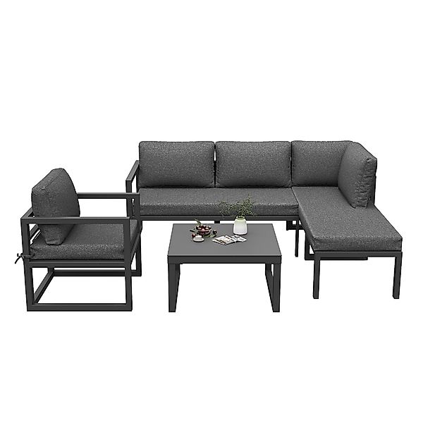 Gartenmöbel-Set, mit 2 Sofas, 1 Einzelsofa und 1 Tisch, Grau günstig online kaufen