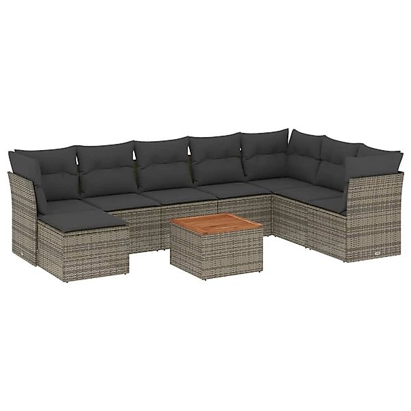 vidaXL 9-Tlg Garten-Sofagarnitur mit Kissen Grau Poly Rattan 3256116 günstig online kaufen