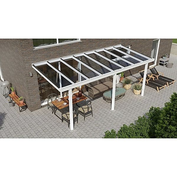 Terrassenüberdachung Basic 600 cm x 300 cm Weiß Glas günstig online kaufen
