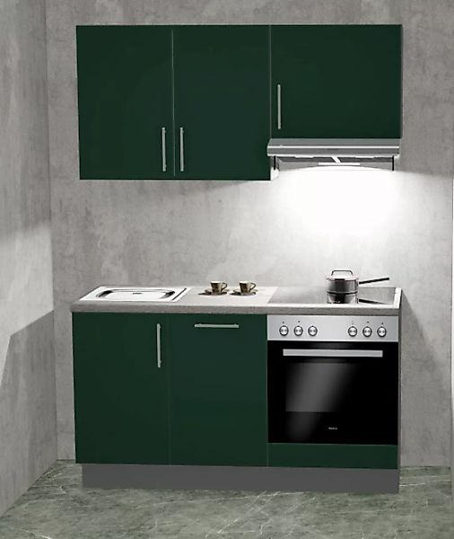 Einbauküche MANKAFUN BGO1.5 Blackgreen - Schränke montiert/ Küchenzeile 150 günstig online kaufen