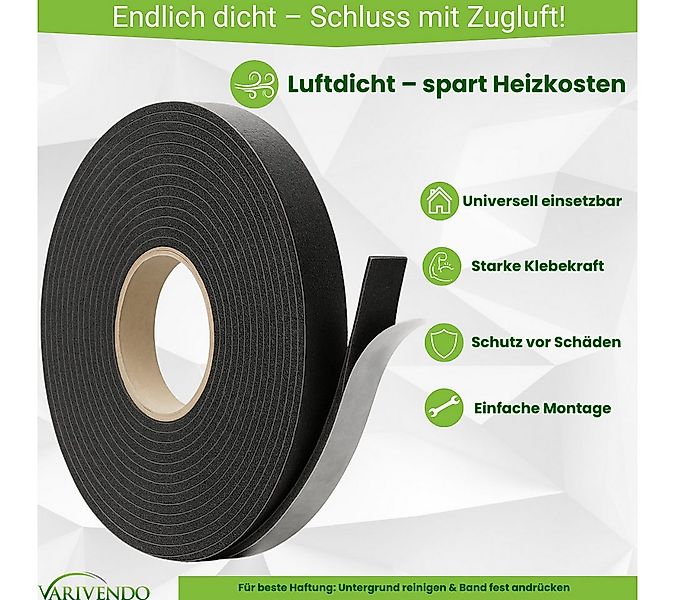 varivendo Verlegeband Zugluftdichtung selbstklebend Schwarz 20m / 2 Rollen günstig online kaufen