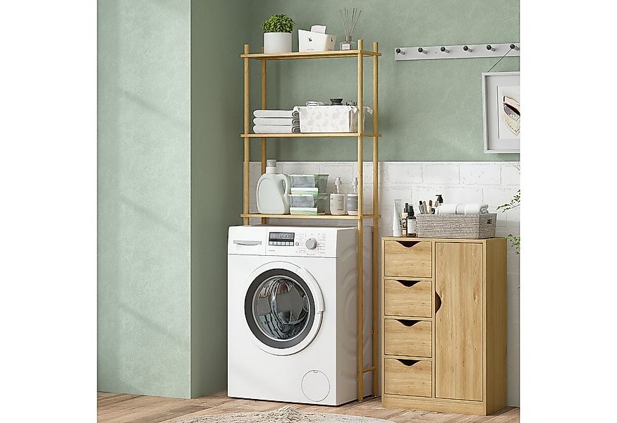 HOMCOM Badregal mit Umkippschutz, platzsparend, 3 Ebenen Toilettenregal 1-t günstig online kaufen