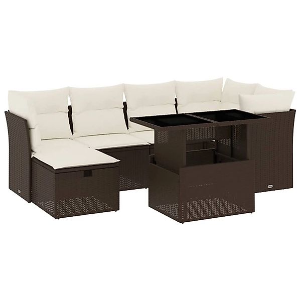 vidaXL 7-Tlg Garten-Sofagarnitur mit Kissen Braun Poly Rattan 3274663 günstig online kaufen