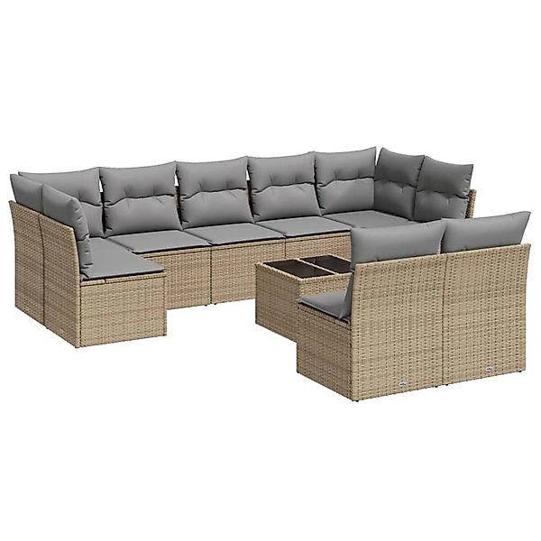 vidaXL 10-Tlg Garten-Sofagarnitur mit Kissen Beige Poly Rattan 3249998 günstig online kaufen