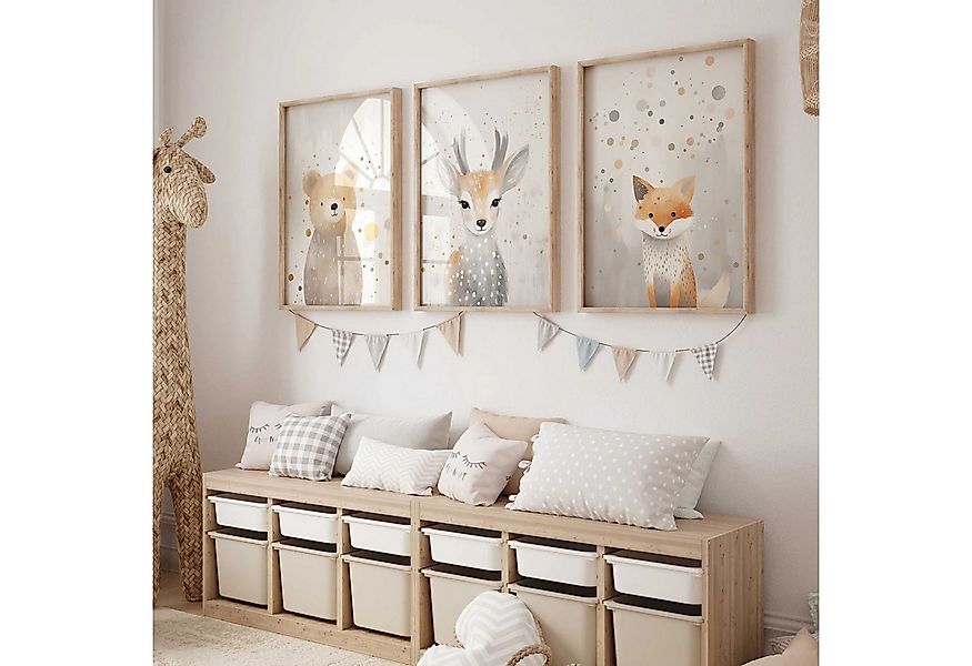 WANDKIND Poster Waldtiere Abenteuer Bär Fuchs Reh 3er Set P797, Kinder Post günstig online kaufen
