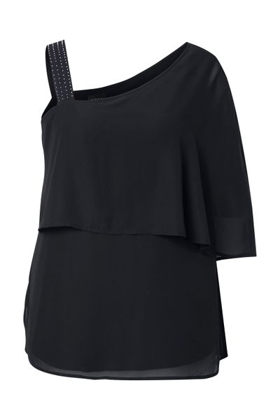 Ulla Popken Spitzenbluse Chiffon-Bluse One-Shoulder-Überwurf A-Linie günstig online kaufen